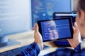 Software developer, freelancer working with program code Royalty Free Stock Photo