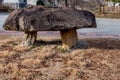 Closeup of tabletop type dolmen burial chamber