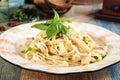 Tagliatelle mushrooms creamy sauce with parmesan Royalty Free Stock Photo