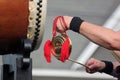 Closeup of a Taiko Drummer Playing Bells Royalty Free Stock Photo
