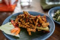 Closeup of tapioca on the plate in a Balinese cooking school in Ubud, Indonesia