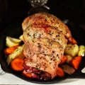 Closeup of a tasty roast leg of lamb Royalty Free Stock Photo