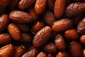 Closeup of tasty sweet dried dates, top view, seamless pattern. Generative Ai