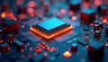 Closeup tech hardware motherboard. Circuit cpu microchip digital ai generative illustration. Details show tech components.