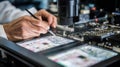 A closeup of a technician assembling a mmwave antenna array with inpackage photonic components emphasizing handson Royalty Free Stock Photo