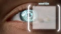 Closeup technological eye memory analysis process with biometrical retina scan
