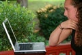 Closeup Teen Girl Studying Laptop Outdoors Royalty Free Stock Photo