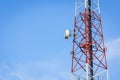Closeup telecommunication tower and cloudy blue sky with copyspa Royalty Free Stock Photo
