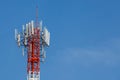 Closeup telecommunications tower with beautiful blue sky backgro Royalty Free Stock Photo