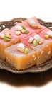 Closeup tempting Dryfruit Barfi, a festive treat for celebrations. Royalty Free Stock Photo