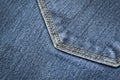 Closeup texture of back pocket blue denim jeans