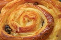 Closeup Texture of Freshly Baked Cinnamon Raisin Danish Pastry