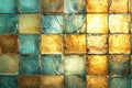 closeup texture mosaic tiles in blue and yellow colors on wall surface Royalty Free Stock Photo