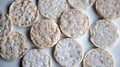 Closeup and texture of puffed rice pancakes