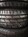 Closeup textured used tires background Royalty Free Stock Photo