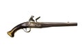 Closeup of 18th century firearms, pistol or musket with wooden h Royalty Free Stock Photo