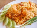 Closeup Thai fried rice with shrimp on table