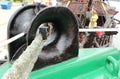 Closeup of thick ropes on sailboat