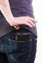 Closeup. Thief stealing wallet from back pocket of man. Theft. Royalty Free Stock Photo