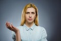 Closeup Thoughtful woman isolated on Gray Background