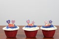 Closeup of three desserts in a paper cup with fourth of July theme Royalty Free Stock Photo