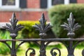 Three Fleur De Lis Points on a Black Home Fence during Spring