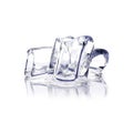 Closeup of three solid ice cubes isolated on a white background