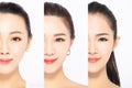 Closeup three woman face with skin care concept