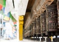 Closeup of Tibetan praying wheels.