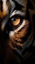 Closeup tiger eye, portrait of animal on dark background.