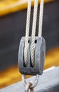 Closeup of tightropes and shekels of a yacht Royalty Free Stock Photo