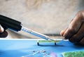 Closeup of tin soldering with electronics circuit board Royalty Free Stock Photo