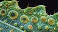 A closeup of tiny hairlike structures on the surface of a leaf forming an intricate pattern. .