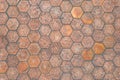 Closeup to Aged Hexagon Shaped Floor Tile Background