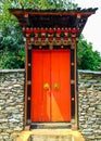 Closeup to Beautiful Bhutan Traditional Style of Big Door/ Entrance