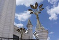 Closeup to a beautiful golden lamps of exterior facade of quol sarif mosque