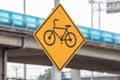 Bike or bicycle lane sign at street or road in the city or town. Royalty Free Stock Photo
