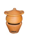 Closeup to Brown Clay Pot on White Background, Isolated