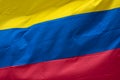 Closeup to a Colombian flag waving with the wind. Royalty Free Stock Photo