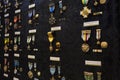 Closeup to a colombian police museum wall with police medals