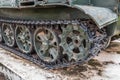 Closeup to Crawler of Old Military Tank Royalty Free Stock Photo