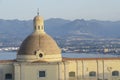 Closeup to the dome of bastione of milazzo building with sicilian coast