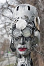 Closeup to female head of steampunk statue of the beer restaurant Kovcheg Ark in Ternopil, Ukraine