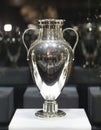 Closeup to an old UEFA european champions cup trophy inside santiago bernabeu museum Royalty Free Stock Photo