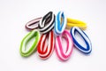 Closeup to Pile of Fabric Hair Elastic on White Background/ isolated