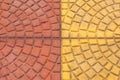 Closeup to Red and Yellow Pattern Concrete Floor Background Royalty Free Stock Photo
