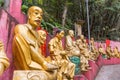 Closeup to rows of Buddhas on the path leading up to Ten Thousand Buddhas Monastery