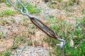 Closeup to Rusty Metal Eye and Hook Turnbuckle