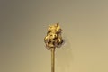 Closeup to a small golden ancient figure of a chief chicha drinker