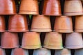 Closeup to Stack of Brown Baked Clay Pot